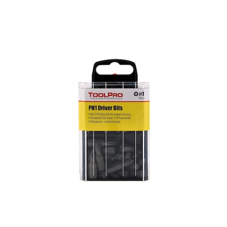 Toolpro 1 Phillips Bit Tips in Interlocking Storage Box 50Pack, 50PK TP60610